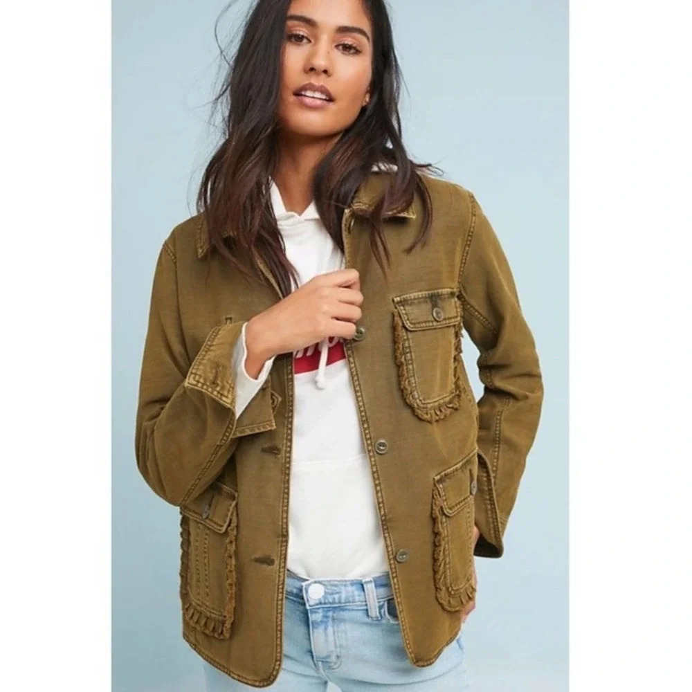 Anthropologie Army Utility Jacket‎ Ruffled XS